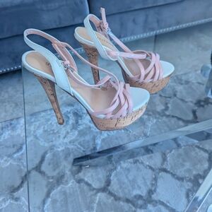 Elegant Women's Platform Sandals with Pink and White Straps